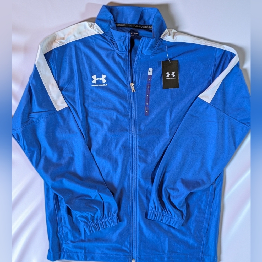 Under Armour Challenger Men's Blue White Track Jacket XL Full Zip Pockets‎